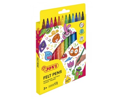 Jovi Felt Pens Estuche de 12 Rotuladores - Amplia Variedad de Tonos - Tinta de Gran Fijacion - Punta de 3mm - Capuchon de Seguridad Ventilado - Grip Triangular Ergonomico - Color Surtido