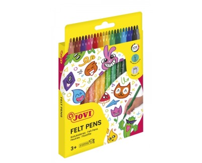 Jovi Felt Pens Estuche de 24 Rotuladores - Amplia Variedad de Tonos - Tinta de Gran Fijacion - Punta de 3mm - Capuchon de Seguridad Ventilado - Grip Triangular Ergonomico - Color Surtido