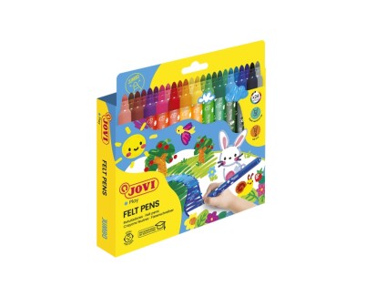 Jovi Felt Pens Estuche de 24 Rotuladores Jumbo - Amplia Variedad de Tonos - Tinta de Gran Fijacion - Punta de 3mm - Capuchon de Seguridad Ventilado - Grip Triangular Ergonomico - Color Surtido
