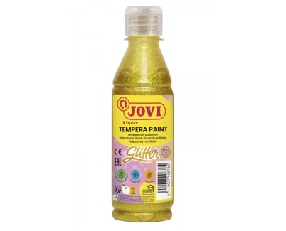 Jovi Glitter Tempera Liquida Base Agua 250ml - Particulas de Purpurina - Excelente Rendimiento - Secado Rapido - Fluidez Optima - Adherencia en Multiples Superficies - Color Amarillo