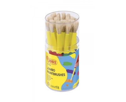 Jovi Jumbo Paint Brushes Bote 20 Pinceles Medianos Pelo Cerda - Gruesos de Pelo Natural - Mango de Plastico - No Gotean - Limpieza Facil - Sistema de Corona Antirrodamiento - Color Varios
