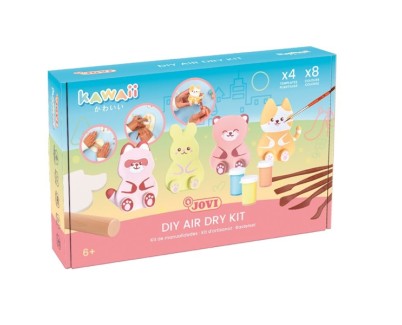 Jovi Kawaii Air Dry Kit con Pasta Endurecible 500gr + 4 Plantillas + Pinturas + Complementos - Facil de Moldear - Colores Surtidos