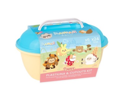 Jovi Kawaii Cofre con 24 Barras de Plastilina 15gr + Modeladores + Recortables - Sin Gluten - Base Vegetal - No se Seca - Colores Surtidos