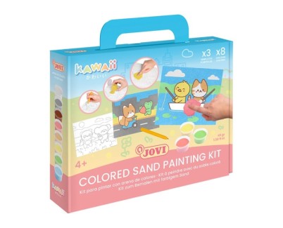 Jovi Kawaii Kit Pinta con Arena con 8 Botes de Arena + 1 Punzon + 3 Laminas con Dise&ntilde;os Kawaii - Colores Surtidos