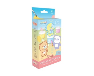 Jovi Kawaii Pack con 6 Botes de Tempera 35ml + Pincel - Secado Rapido - Excelente Adherencia - Lista para Usar - Colores Surtidos