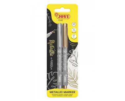 Jovi Metallic Marker Pack con 2 Rotuladores Metalicos Oro y Plata - Tinta Base Agua - Efecto Metalico - Ideal para Papel Oscuro - Removible en Superficies No Porosas - Colores Surtidos