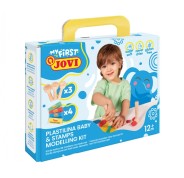 Jovi My First Plastilina Kit de Modelaje con 4 Pastillas de Plastilina 38gr + 3 Estampadores de Madera - Super Blanda - Estimula Creatividad y Sensibilidad Tactil - Fortalece Musculos de Manos y Dedos - Colores Surtidos
