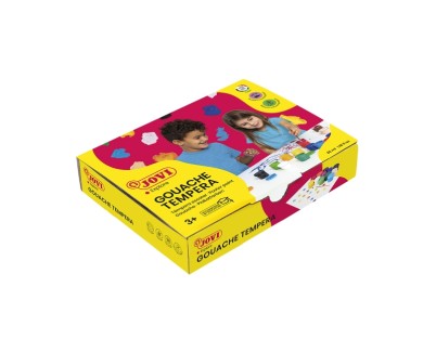 Jovi Pack con 12 Botes de Tempera 35ml - Mezclables - Para Papel, Cartulina, Madera, Tela, Pasta de Modelar y Barro - Incluye Pincel - Colores Surtidos