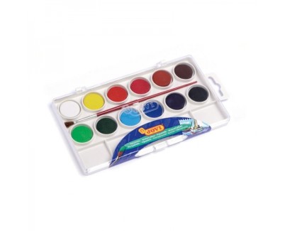 Jovi Pack de 12 Acuarelas en Pastilla + Pincel - Brillantes - Facilmente Mezclables - Colores Surtidos