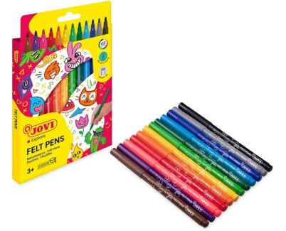 Jovi Pack de 12 Rotuladores - Punta de 3mm - Trazo Medio - Amplia Variedad de Tonos - Tinta de Gran Fijacion - Capuchon de Ventilado - Grip Triangular Ergonomico - Colores Surtidos