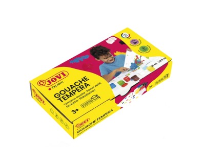 Jovi Pack de 7 Botes de Tempera 35ml - Mezclables - Para Papel, Cartulina, Madera, Tela, Pasta de Modelar y Barro - Incluye Pincel - Colores Surtidos
