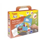 Jovi Play & Fun Kit Pinta con Arena Transport con 8 Botes de Arena + 1 Punzon + 3 Laminas con Diseños de Transportes - Colores Surtidos