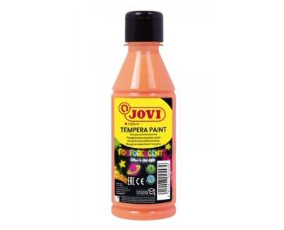 Jovi Tempera Paint Tempera Liquida Fosforescente 250ml - Brilla en la Oscuridad - Secado Rapido - Excelente Adherencia - Lista para Usar - Color Naranja