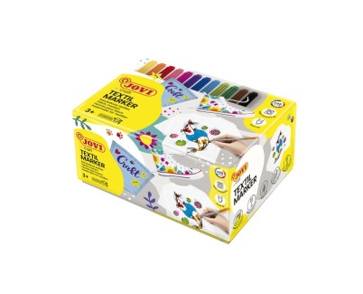 Jovi Textil Caja de 48 Rotuladores Textil- Tinta Base Agua - Punta Pincel - Resistente a Lavados - Secado Rapido - Color Surtido