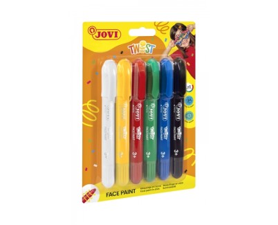 Jovi Twist Pack de 6 Stick Pintura de Cara - Base Agua - Gran Cobertura - Seca Rapido - Facil de Retirar - Hipoalergenico - Colores Surtidos