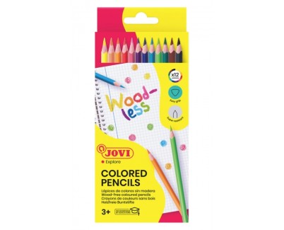 Jovi Woodless Pack de 12 Lapices de Colores - Forma Triangular - Minas Resistentes - Sin Madera - Colores Surtidos
