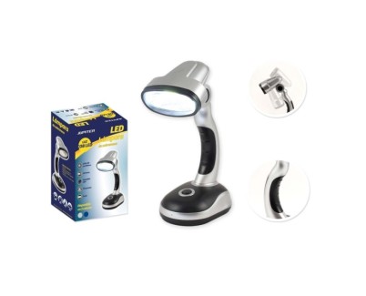 Jupiter Lampara de Sobremesa COB-LED 40lm - Tambien se puede Usar como Linterna - Funciona con 3 Pilas AA - Color Plata/Negro