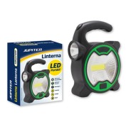 Jupiter Linterna COB+1 LED - Foco Bombilla 160lm, Foco LED 60lm - Funciona con 3 Pilas AA (No Incluidas) - Color Negro/Verde