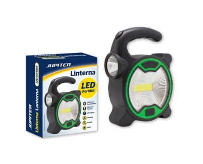Jupiter Linterna COB+1 LED - Foco Bombilla 160lm, Foco LED 60lm - Funciona con 3 Pilas AA (No Incluidas) - Color Negro/Verde