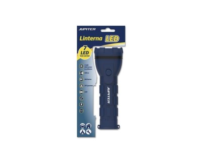 Jupiter Linterna de Luz Blanca 7 LED 100lm - Cuerpo de Goma - Resistencia IP44 - Funciona con 2 Pilas D R20 (No Incluidas) - Color Azul