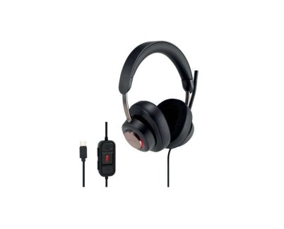 Kensington H2000 Auriculares Circumaurales con Microfono USB-C - Diadema Ajustable - Almohadillas de Gel con Efecto Refrescante - Cancelacion de Ruido - Cable Trenzado de 1.80m - Incluye Bolsa de Transporte - Color Negro