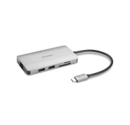 Kensington Hub 8 en 1 Conexion USB-C - Puertos: 3x USB 3.2, 1x USB-C PD hasta 85W, 1x HDMI 2.0, Lector SD y MicroSD - Color Plata