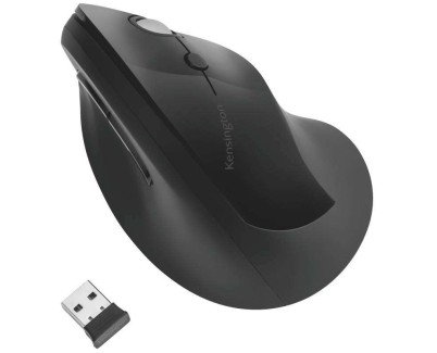 Kensington Pro Fit Ergo Raton Vertical Inalambrico 2.4Ghz 1600dpi - 5 Botones - Inclinaci&oacute;n Natural 46,7&ordm; - Alcance hasta 20m - Indicador de Carga - Color Negro