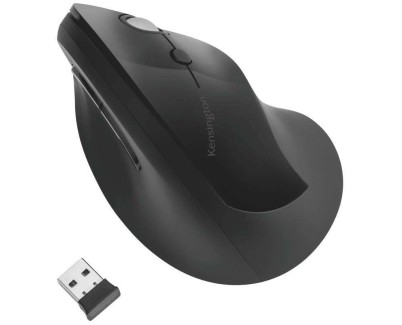 Kensington Pro Fit Ergo Raton Vertical Inalambrico 2.4Ghz 1600dpi - 5 Botones - Inclinación Natural 46,7º - Alcance hasta 20m - Indicador de Carga - Color Negro
