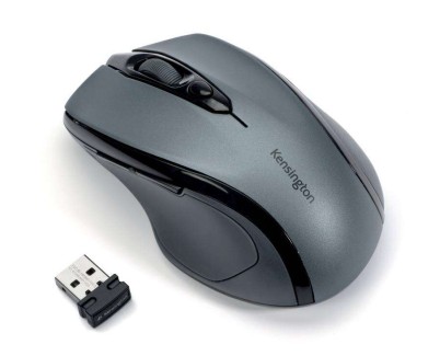 Kensington Pro Fit Raton Inalambrico 2,4GHz 1600dpi - Sensor Optico 1750ppp - 5 Botones - Uso Diestro - Tama&ntilde;o Mediano Ergonomico - Color Gris/Negro
