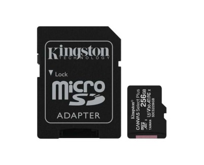 Kingston Tarjeta Micro SDXC 256GB Clase 10 100MB/s Canvas Select Plus + Adaptador SD