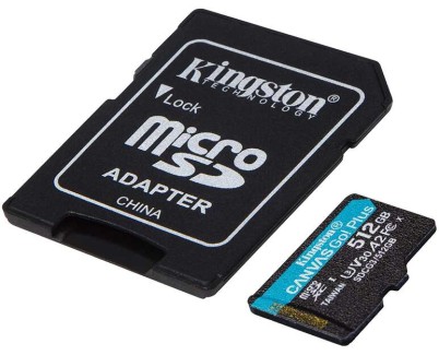 Kingston Tarjeta Micro SDXC 512GB UHS-I U3 V30 Clase 10 170MB/s Canvas Go Plus con Adaptador