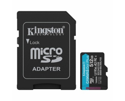 Kingston Tarjeta Micro SDXC 512GB UHS-I U3 V30 Clase 10 200MB/s Canvas Go Plus con Adaptador