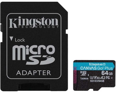 Kingston Tarjeta Micro SDXC 64GB UHS-I U3 V30 Clase 10 170MB/s Canvas Go Plus con Adaptador