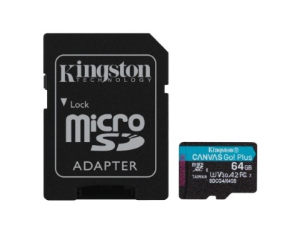 Kingston Tarjeta Micro SDXC 64GB UHS-I U3 V30 Clase 10 200MB/s Canvas Go Plus con Adaptador