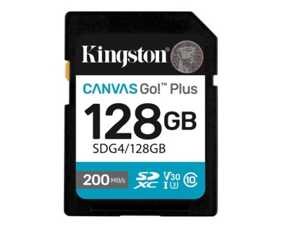 Kingston Tarjeta SDXC 128GB UHS-I U3 V30 Clase 10 200MB/s Canvas Go Plus