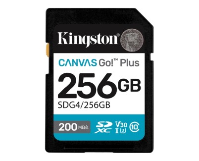 Kingston Tarjeta SDXC 256GB UHS-I U3 V30 Clase 10 200MB/s Canvas Go Plus