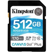 Kingston Tarjeta SDXC 512GB UHS-I U3 V30 Clase 10 170MB/s Canvas Go Plus