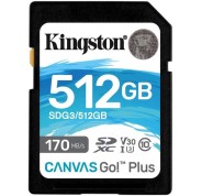 Kingston Tarjeta SDXC 512GB UHS-I U3 V30 Clase 10 170MB/s Canvas Go Plus