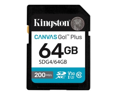Kingston Tarjeta SDXC 64GB UHS-I U3 V30 Clase 10 200MB/s Canvas Go Plus