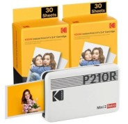 Kodak Mini 2 Retro Pack de Impresora Fotografica Portatil Bluetooth + 60 Hojas de Papel Fotografico - Formato de Impresion 5,3x8,6cm - Alimentacion por Bateria - Color Blanco