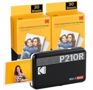 Kodak Mini 2 Retro Pack de Impresora Fotografica Portatil Bluetooth + 60 Hojas de Papel Fotografico - Formato de Impresion 5,3x8,6cm - Alimentacion por Bateria - Color Negro