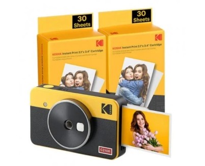 Kodak Mini Shot 2 Retro Pack de Camara Digital Instantanea Bluetooth + 60 Hojas de Papel Fotografico 5.3x8.6cm - Pantalla LCD 1.7\" - Flash Integrado - Espejo para Selfies - Color Amarillo/Negro