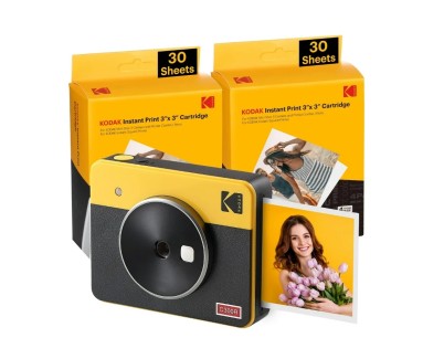 Kodak Mini Shot 3 Retro Pack de Camara Digital Instantanea Bluetooth + 60 Hojas de Papel Fotografico 7.62x7.62cm - Pantalla LCD 1.7\" - Flash Integrado - Espejo para Selfies - Color Amarillo/Negro