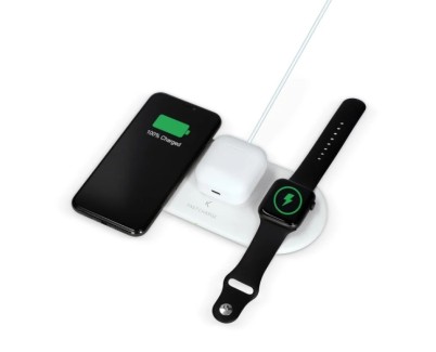 Ksix Base de Carga Inalambrica 2en1 15W - Carga Rapida - Tecnologia Qi - Compatible Movil, Auriculares Inalambricos y/o Smartwacth - Color Blanco