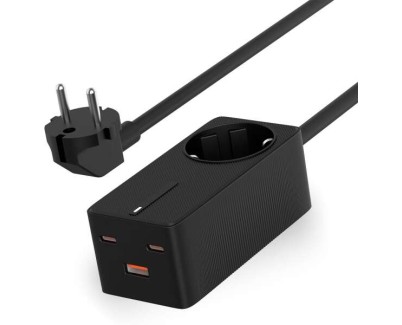 Ksix Regleta Carga Ultra Rapida GaN 65W - PPS - Power Delivery - Multipuerto x4 - Cable 1.5 m - Indicador LED - Color Negro
