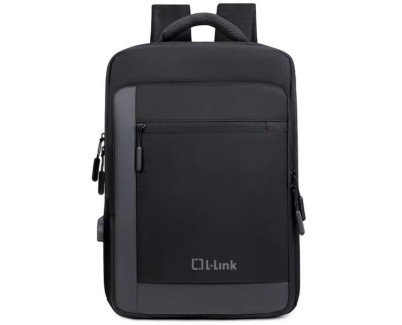 L-Link Mochila para Portatil 15.6\" - Bolsillo Exterior - Puerto USB Exterior para Carga - Interior Compartimentado - Cobertura Exterior Repelente a Agua - Color Negro/Gris