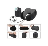 Lagart Almohada Cervical de Viaje con Relleno de Espuma - Funda de Poliester Lavable con Bolsillo - Bolsa de Transporte - Color Negro/Gris