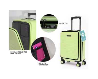Lagart Maleta Trolley Pocket de Cabina Rigida 20 55x34x20cm - Compartimento Frontal Acolchado para Portatil - Cierre TSA - Ruedas Dobles 360&ordm; - Color Verde Pastel