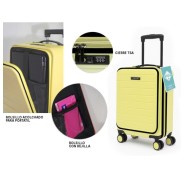 Lagart Maleta Trolley Pocket de Cabina Rigida 20 55x34x25cm - Compartimento Frontal Acolchado para Portatil - Cierre TSA - Ruedas Dobles 360º - Color Amarillo Pastel