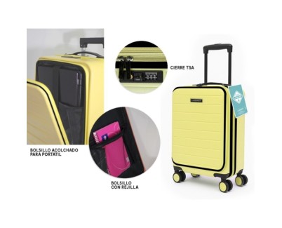 Lagart Maleta Trolley Pocket de Cabina Rigida 20 55x34x25cm - Compartimento Frontal Acolchado para Portatil - Cierre TSA - Ruedas Dobles 360&ordm; - Color Amarillo Pastel